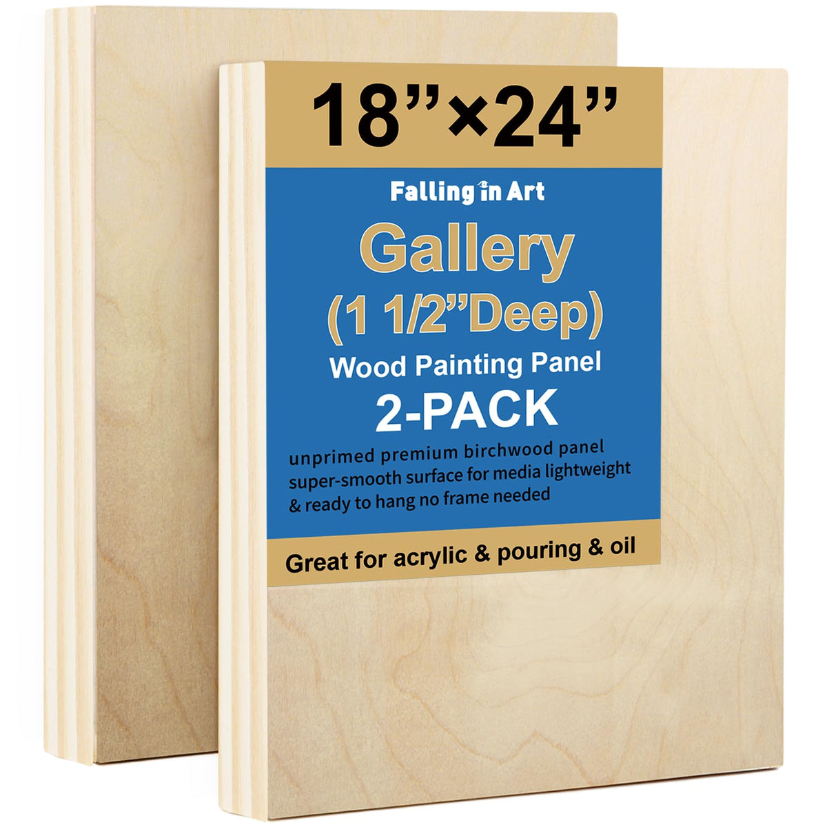 Falling in Art 2 Pack 36x48'' Unfinished Gallery Birch Wood Canvas Panels