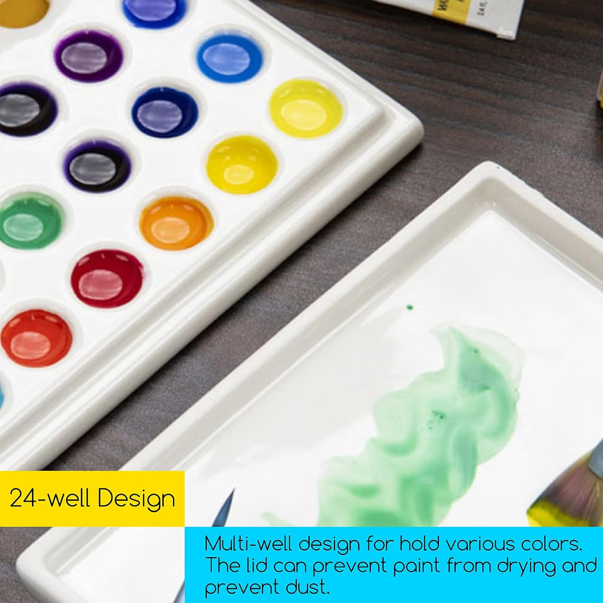 MEEDEN 24-Well Ceramic Watercolor Paint Palette with Cover