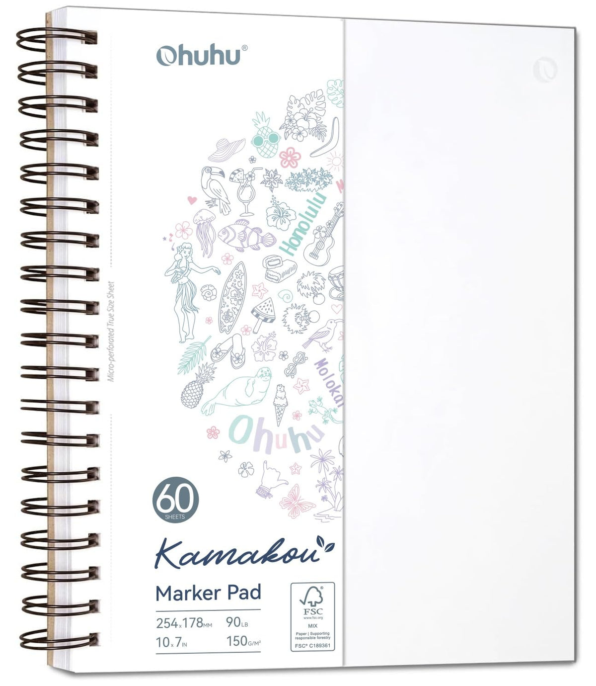 Ohuhu 8.5"x11" Double-Sided Bleedproof Marker Pad Art Sketchbook 60 Sheets
