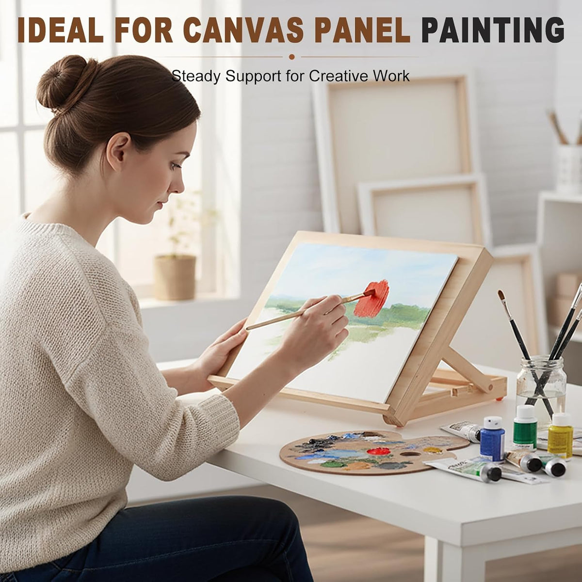 13.8"x11.4" Wooden Tabletop Easel with Paint & Sketch Papers, Masking Tape