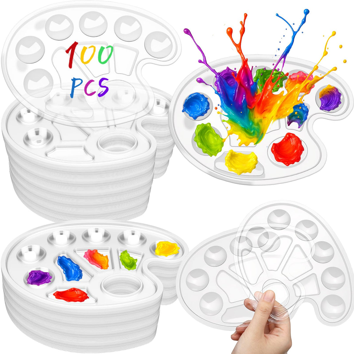 100 Pcs Large Clear Paint Tray Palette, Plum Blossom 13 Square