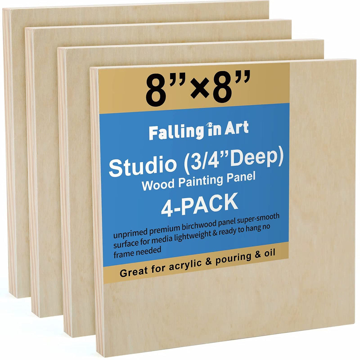Falling in Art 4 Pack 9x12’’ Unfinished Birch Wood Panels Kit for Painting