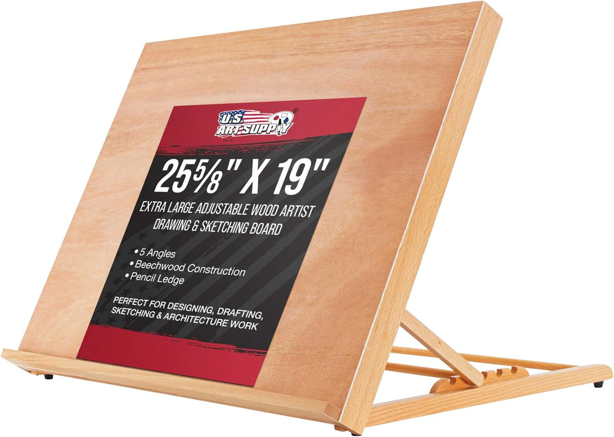 U.S. Art Supply X-Large 25-5/8" x 19" (A2) Wooden Drawing Board, Adjustable