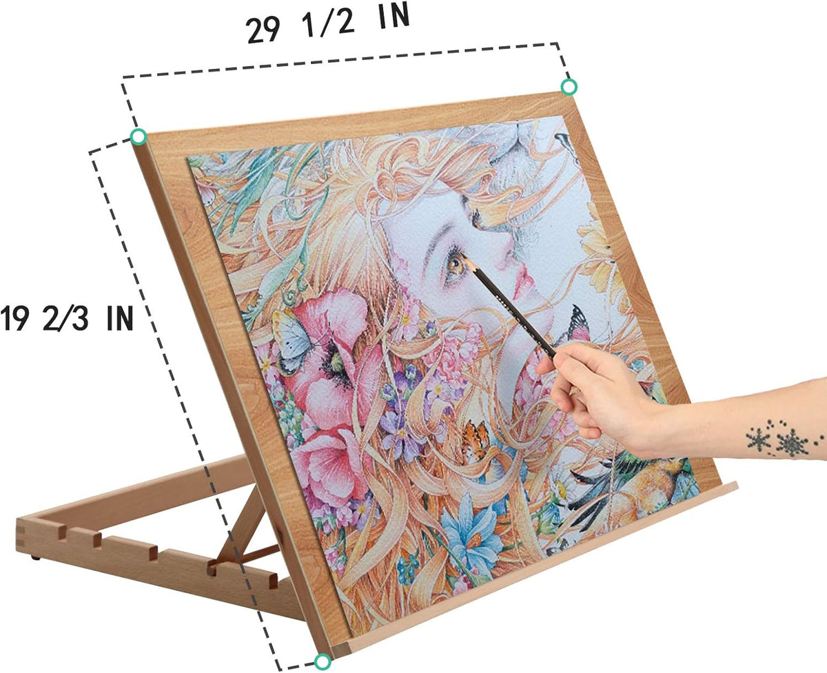 Extra Large 5-Position Wood Drafting Table Easel Drawing & Sketching Board,