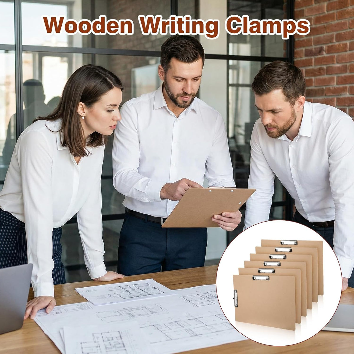 6 Pcs 11x17 Clipboard Large Clipboard with Double Low-Profile Clips, Wooden Lap Board for Drawing, Sketching, Art, Office & Professional Use (Brown)