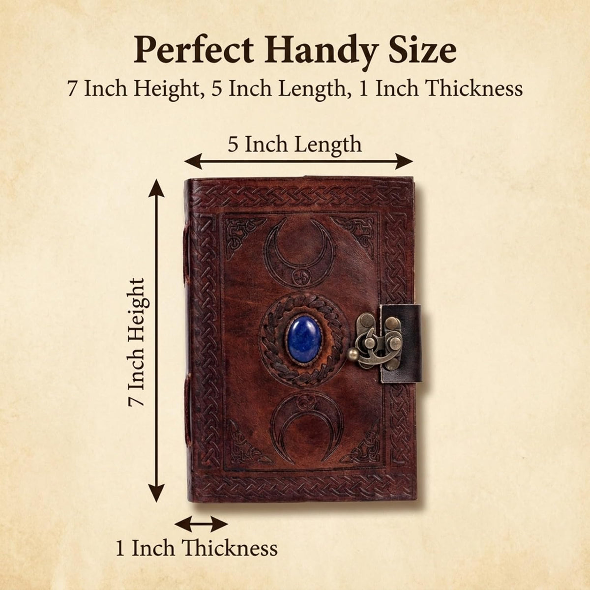 cuero 3 Moon Blue Lapis Embossed Vintage Leather Journal for Men & Women - 128 Pages, Antique Handmade Deckle Edge Vintage Paper, Leather Journal Writing Notebook Dairy Gift (5 inch by 7 inch, Brown)