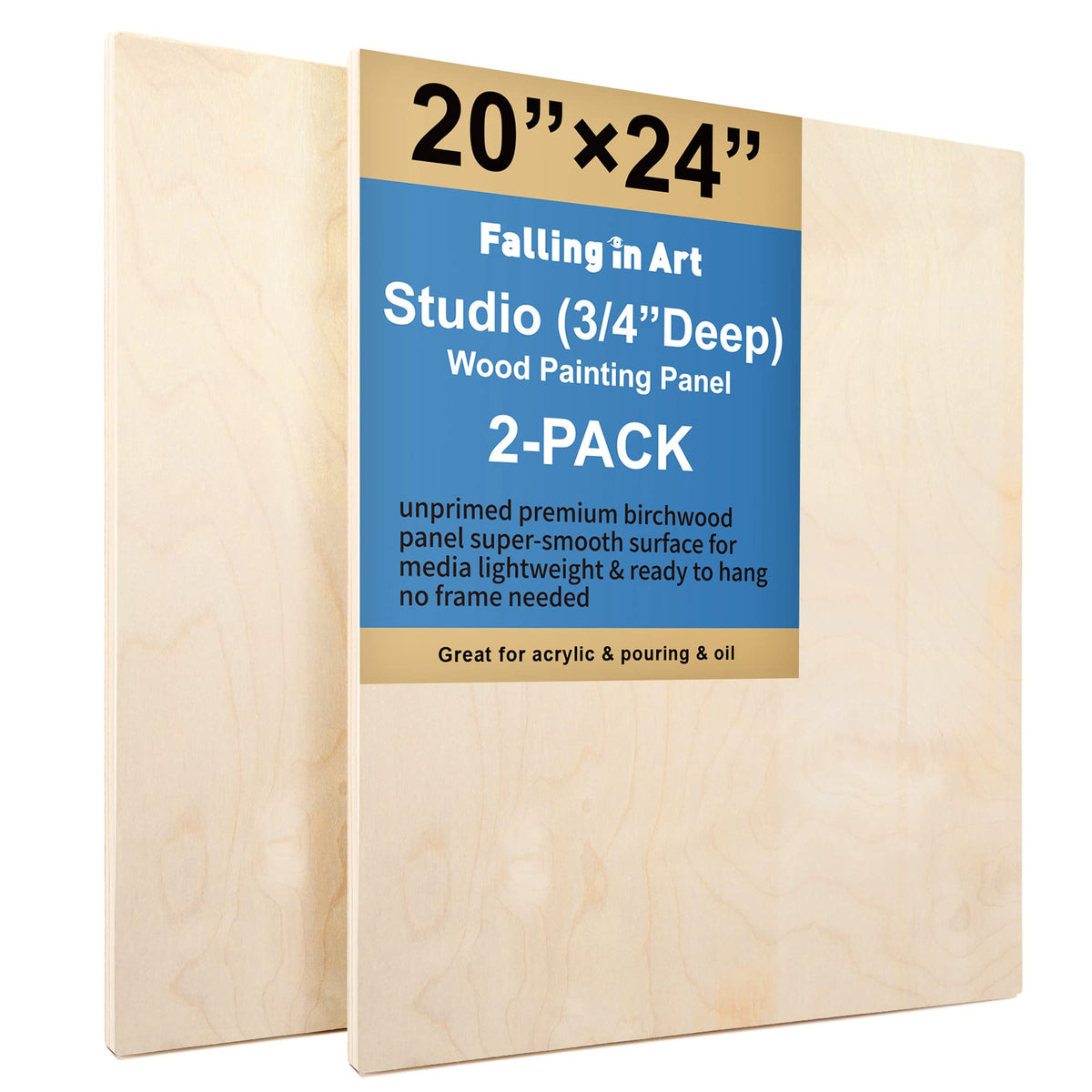 Falling in Art 2 Pack 12x16 Unfinished Birch Wood Panels Kit for Painting