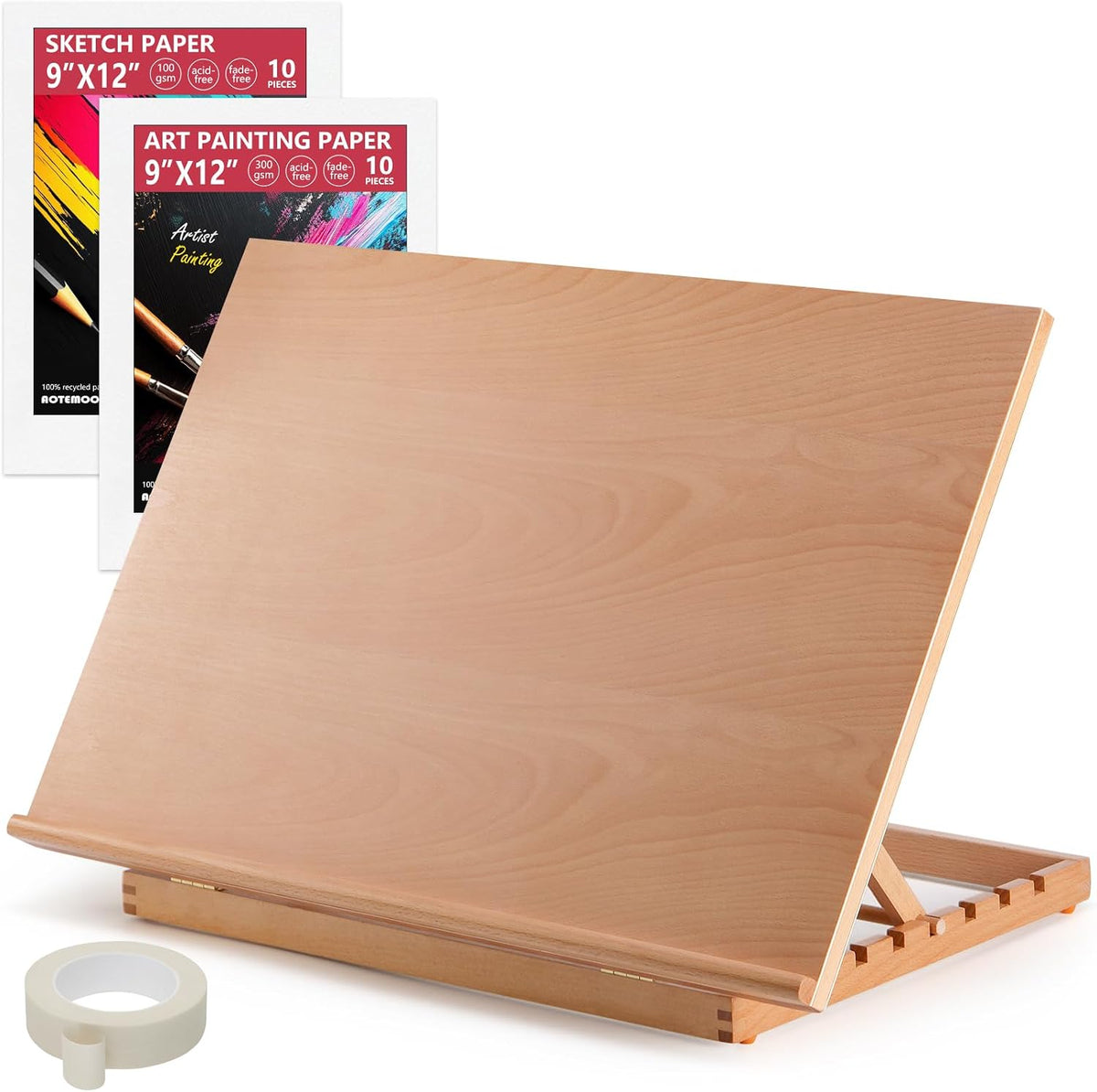 24.9"x17.3" Beechwood Tabletop Easel with Paint and Sketch Papers,Mask Tape