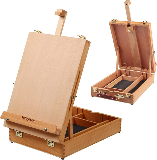 Falling in Art Wooden Tabletop Easel, Beech Wood Sketchbox Desktop Easel