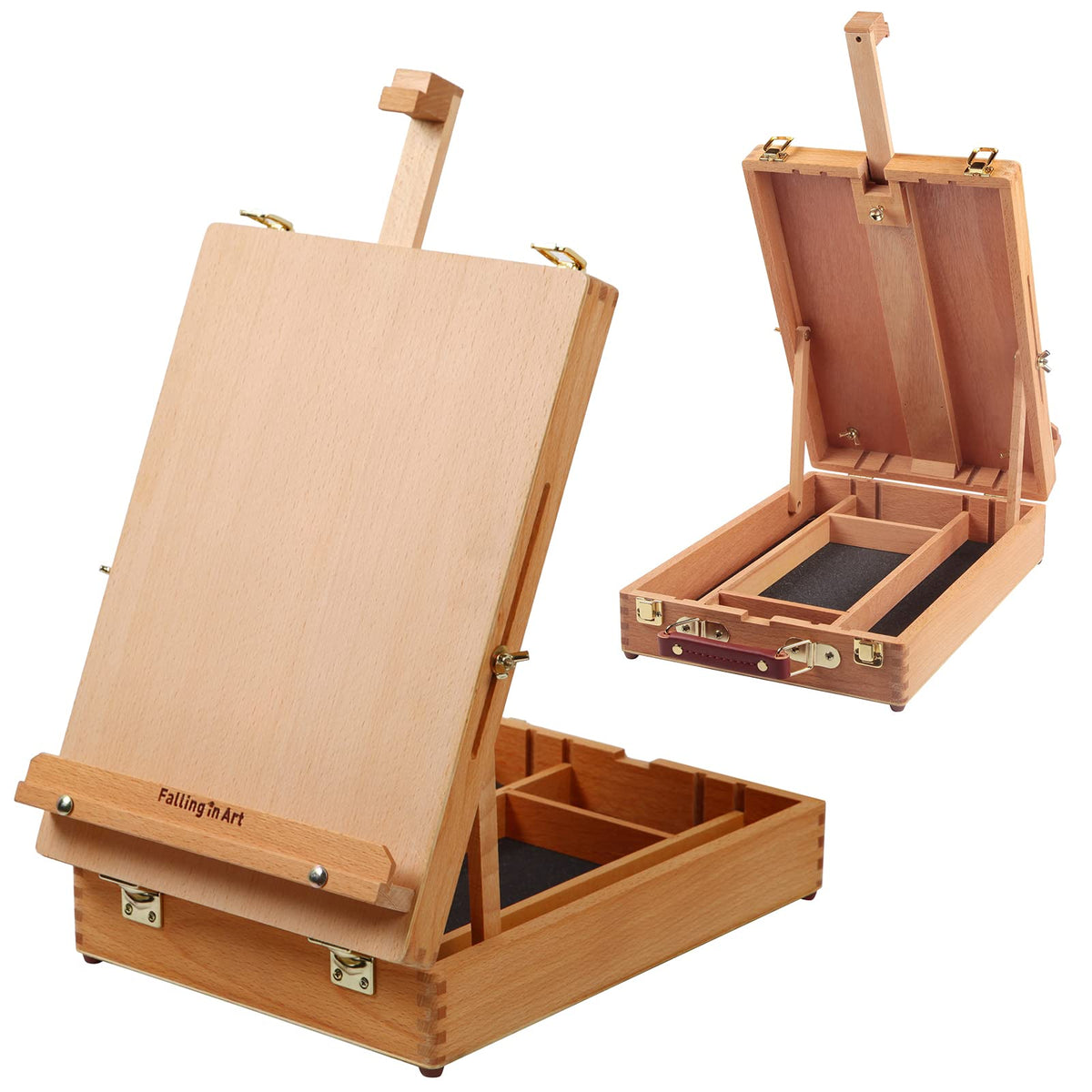 Falling in Art Wooden Tabletop Easel, Beech Wood Sketchbox Desktop Easel
