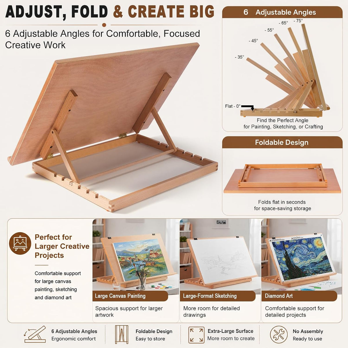24.9"x17.3" Beechwood Tabletop Easel with Paint and Sketch Papers,Mask Tape