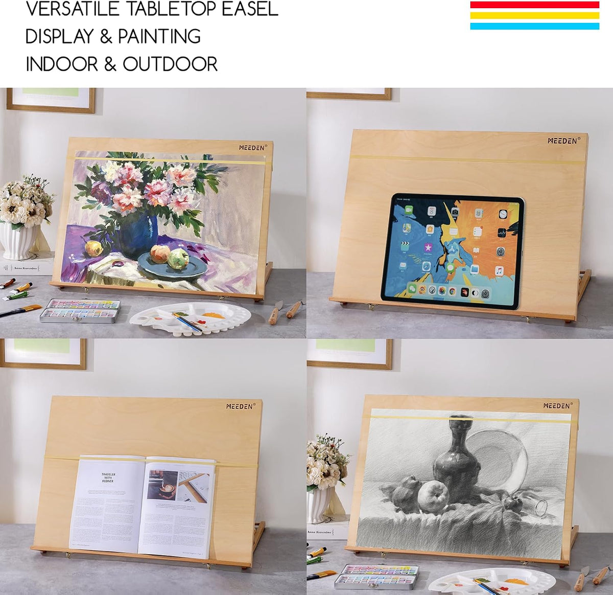 MEEDEN Large Tabletop Drawing Easel: A2 Wooden Sketching Board for Painting