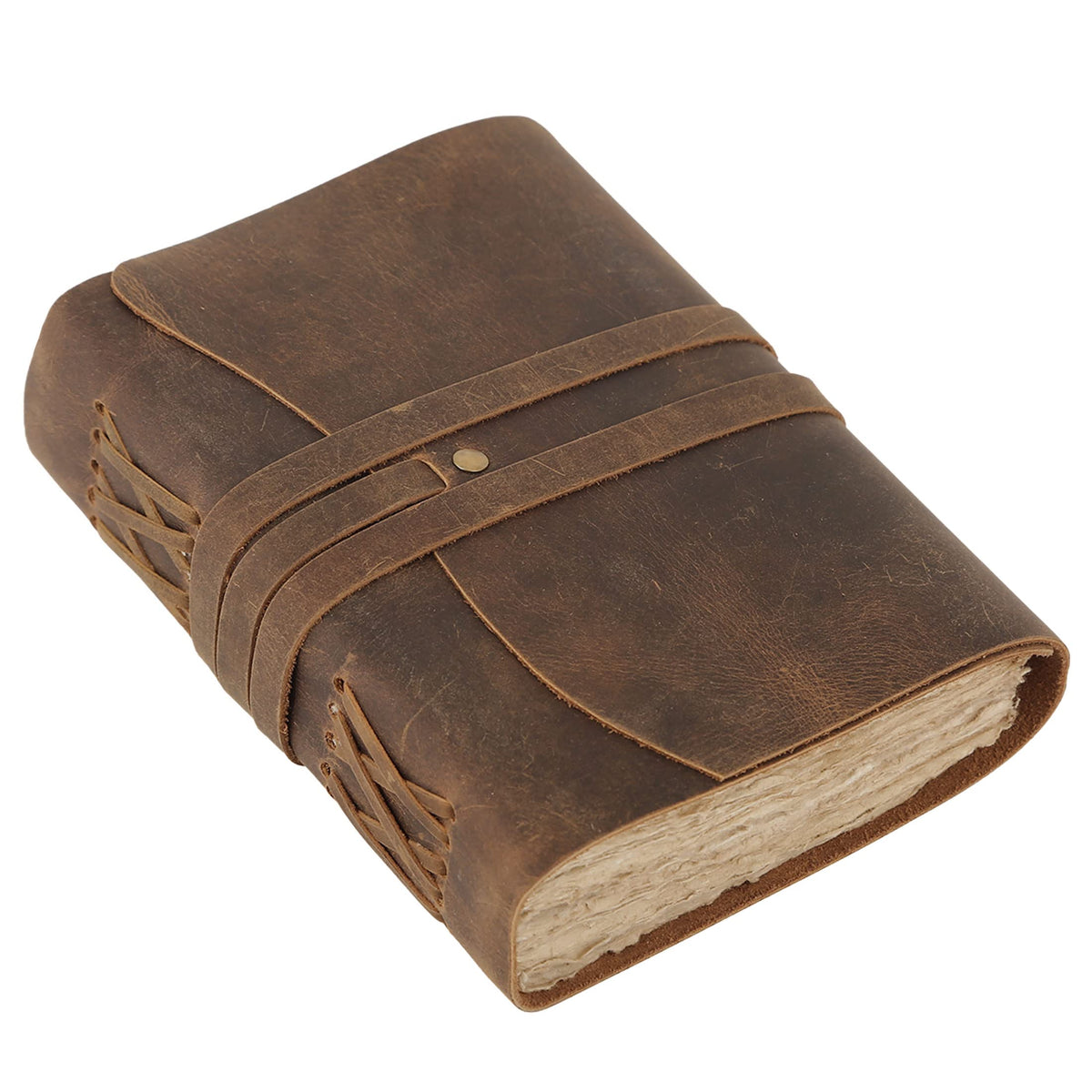 KomalC Leather Journal Notebook, Genuine Leather Journal for Men & Women Handmade Writing Travel Notebook, 240 Unlined Pages Vintage Notepad Gift: Rustic Brown (7"x5")