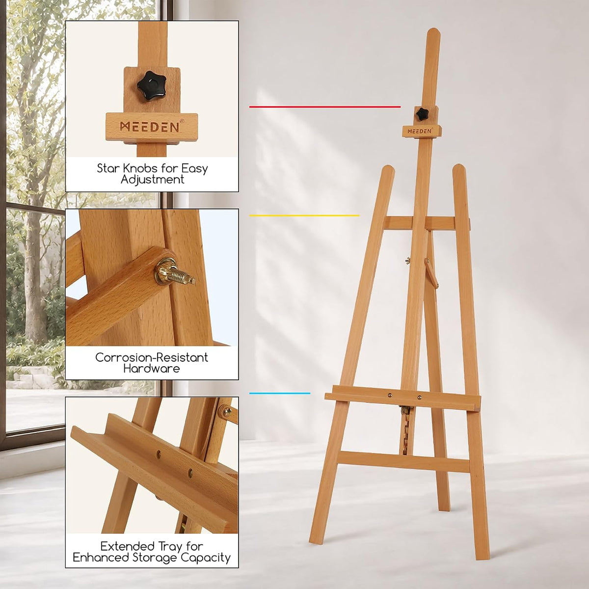 MEEDEN Painting Wooden Art Easel: Solid Beechwood, Hold Canvas up to 43"