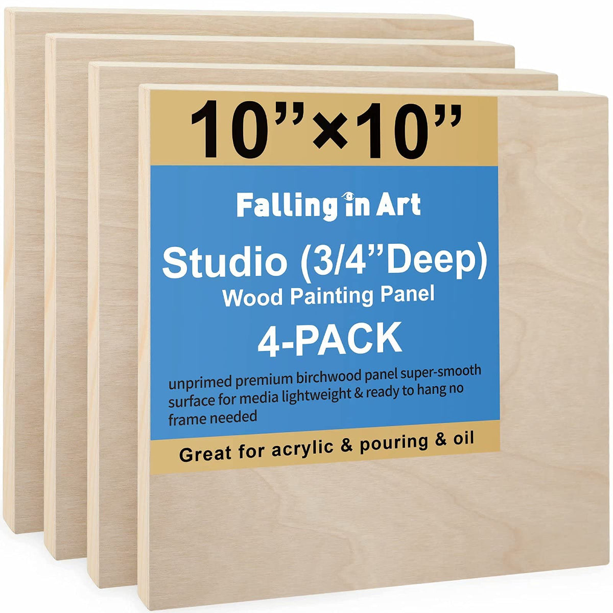 Falling in Art 4 Pack 9x12’’ Unfinished Birch Wood Panels Kit for Painting
