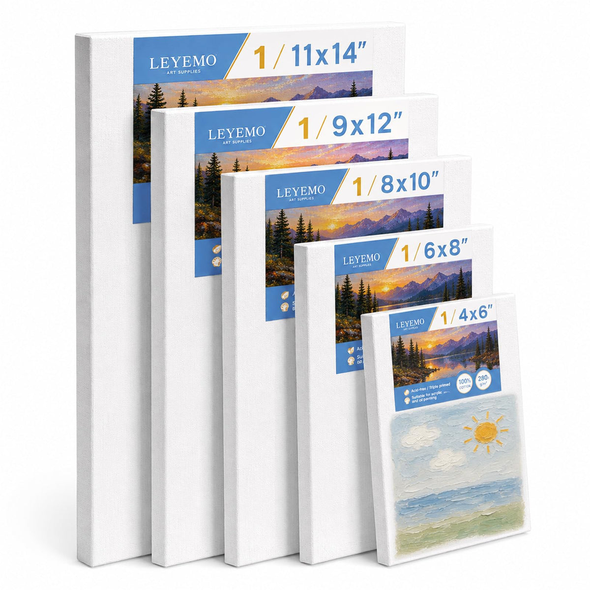 6 Pack Canvas with Tabletop Easel, Art Canvas Kit for Beginners