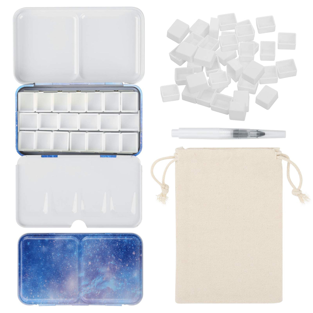 PEVART Empty Watercolor Paint Palette, Metal Box Mixing Palette Case with 50 Water Color Half Pans and Fold-Out Palette Tin Paint Tray Travel Watercolor Set,Acrylic, Gouache, Oil Painting