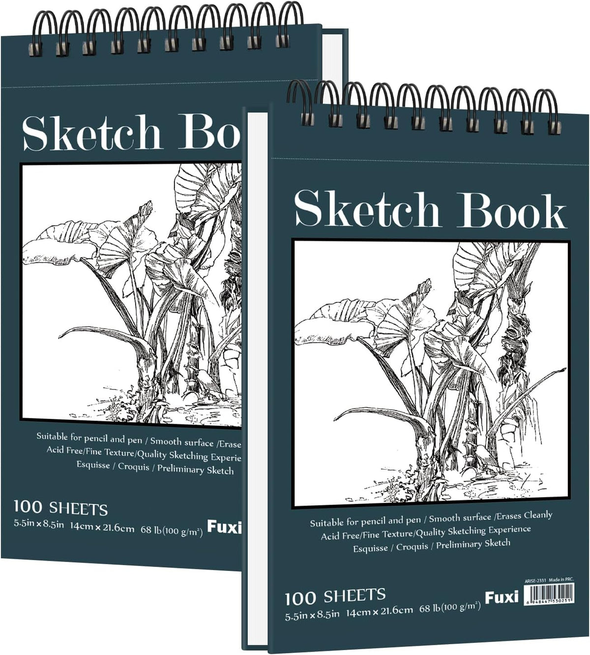 Fuxi Small Sketch Book, Spiral-Bound Sketchbook 5.5 x 8.5 2-Pack 200 Sheets
