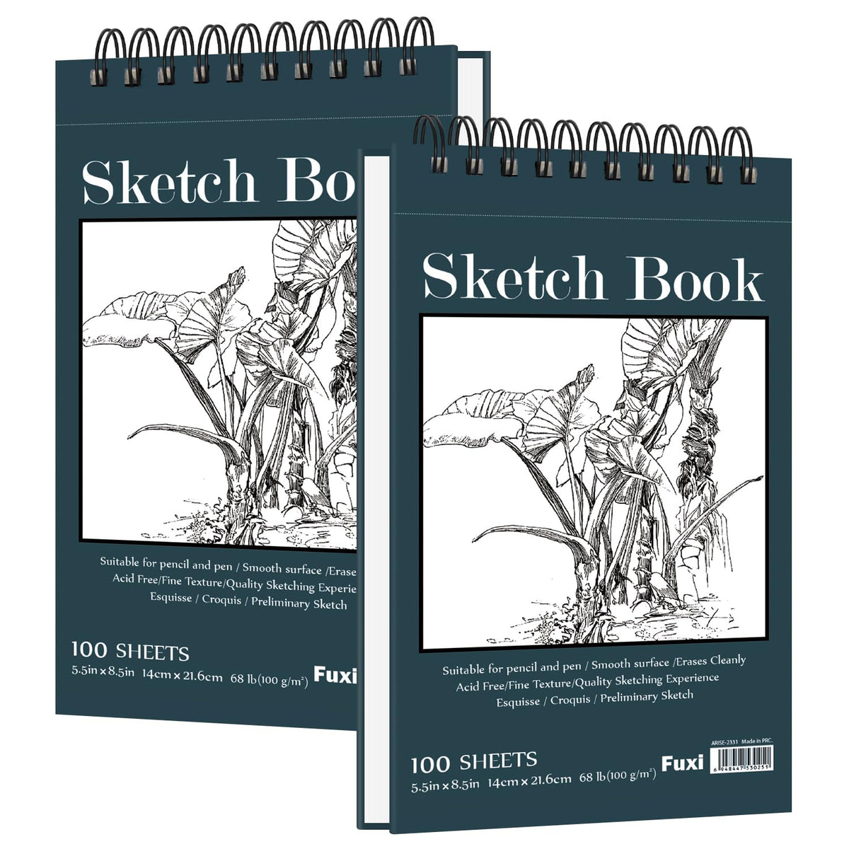 Fuxi Small Sketch Book, Spiral-Bound Sketchbook 5.5 x 8.5 2-Pack 200 Sheets