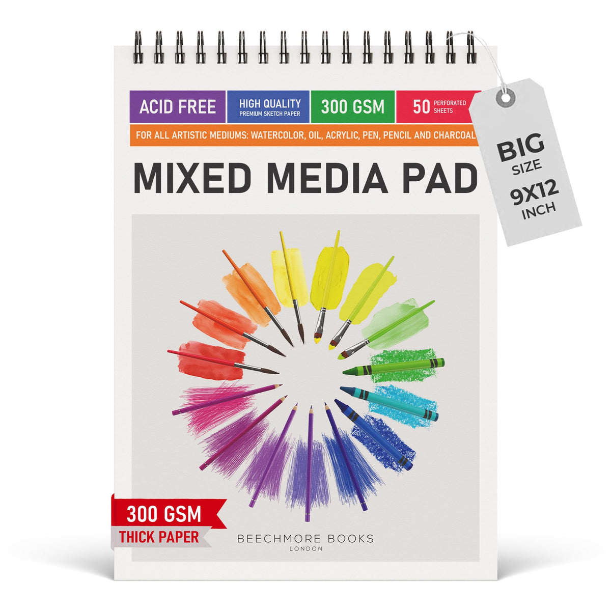 Beechmore Books A4 8.5x11 Mixed Media Sketchbook 300 GSM/140lb