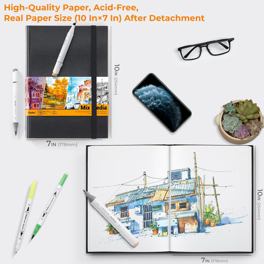 Ohuhu 10"x7" Mix Media Pad Art Sketchbook 78 Sheets for Painting Drawing