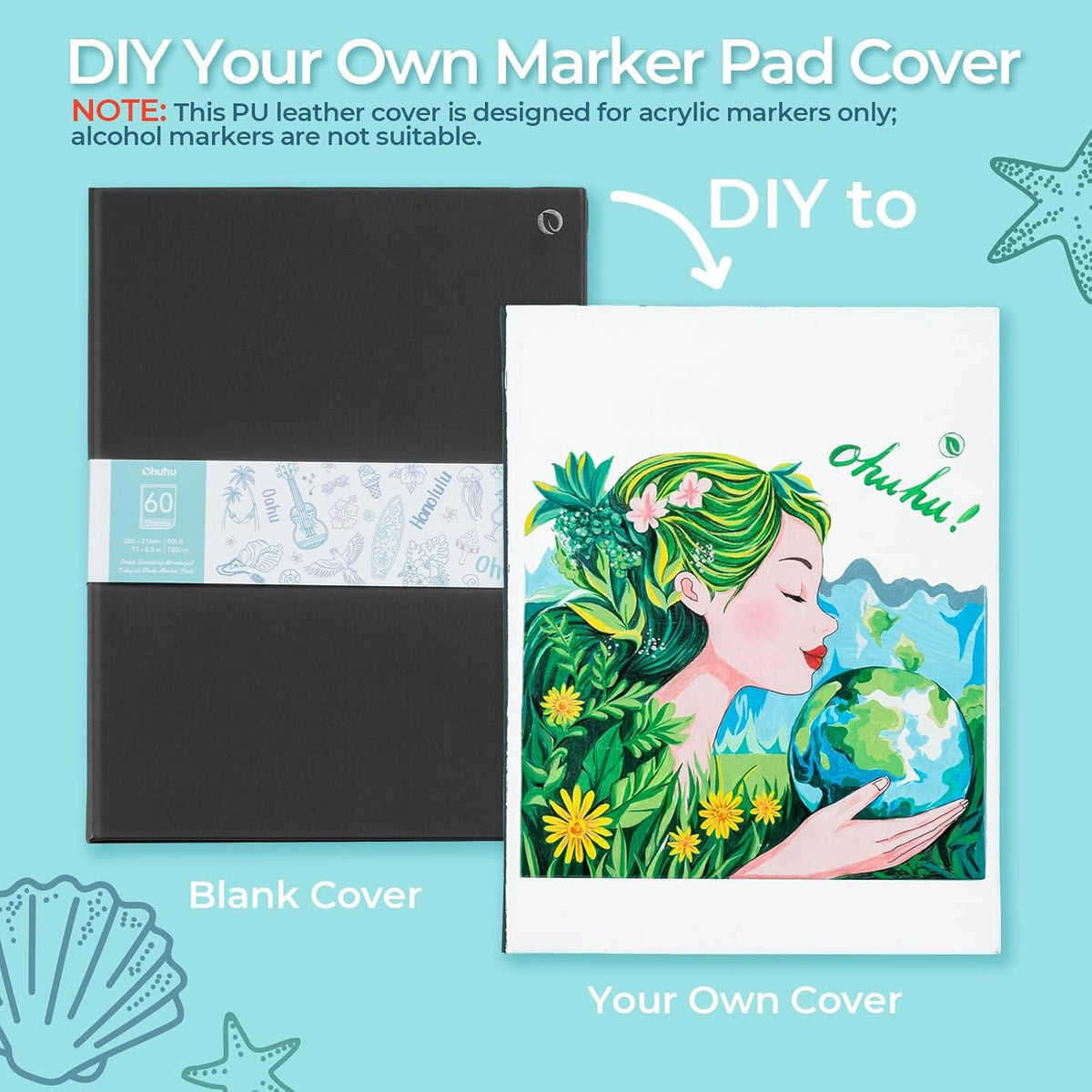 Ohuhu 8.5"x11" Double-Sided Bleedproof Marker Pad Art Sketchbook 60 Sheets