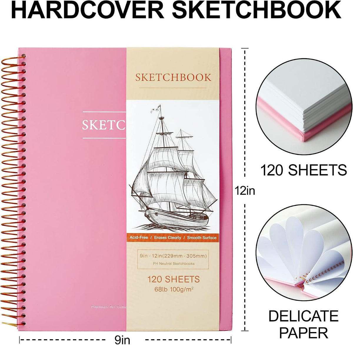 Yoment 9"x12" Hardcover Sketchbook for Drawing，120 Sheets，100GSM