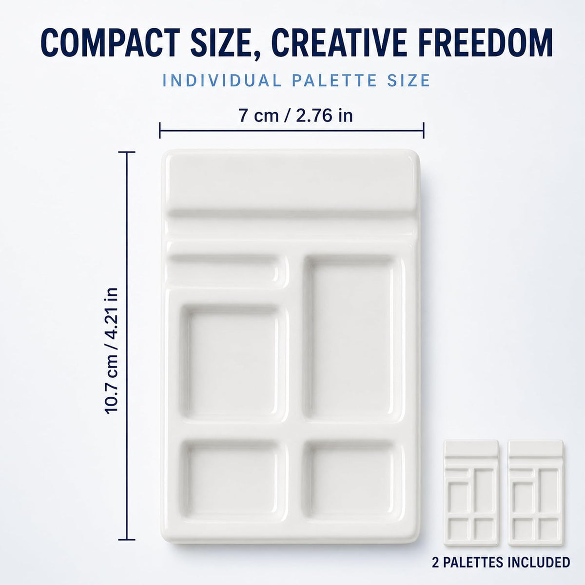 2 Pack Mini White Ceramic Paint Palette with Brush Rest
