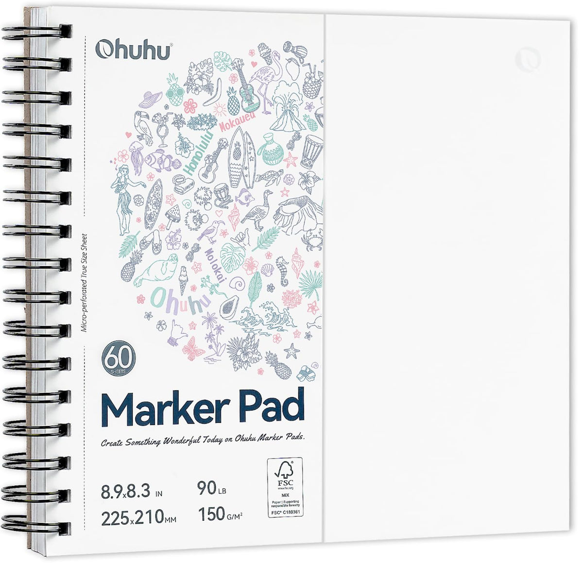 Ohuhu 5.5"x8.5" Double-Sided Bleedproof Marker Pad Art Sketchbook 60 Sheets