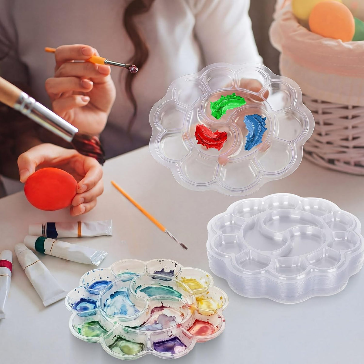 100 Pcs Large Clear Paint Tray Palette, Plum Blossom 13 Square