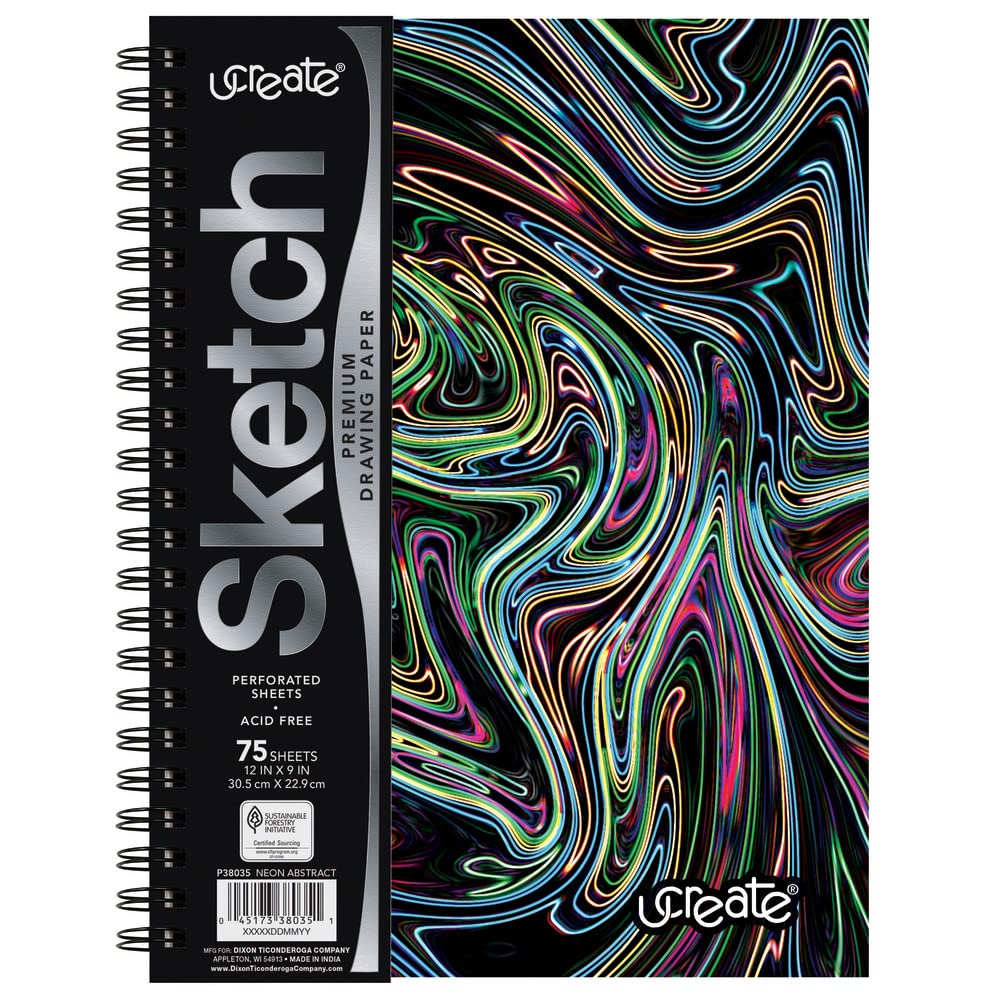 UCreate Fashion Poly Sketch Book, Kaleidoscope, 9'' x 12'', 75 Sheets