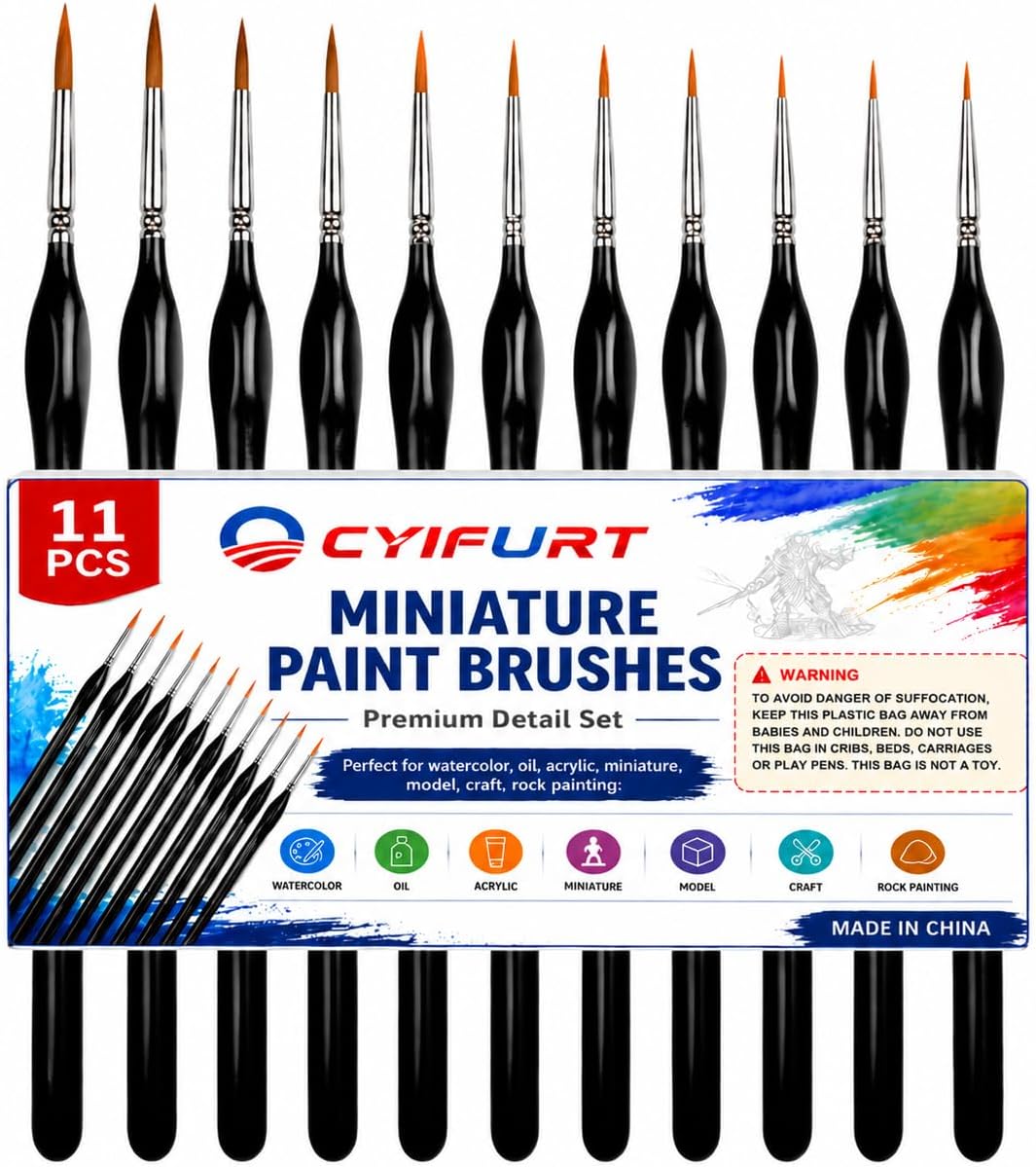 11PCS Miniature Detail Paint Brushes for Acrylic Painting