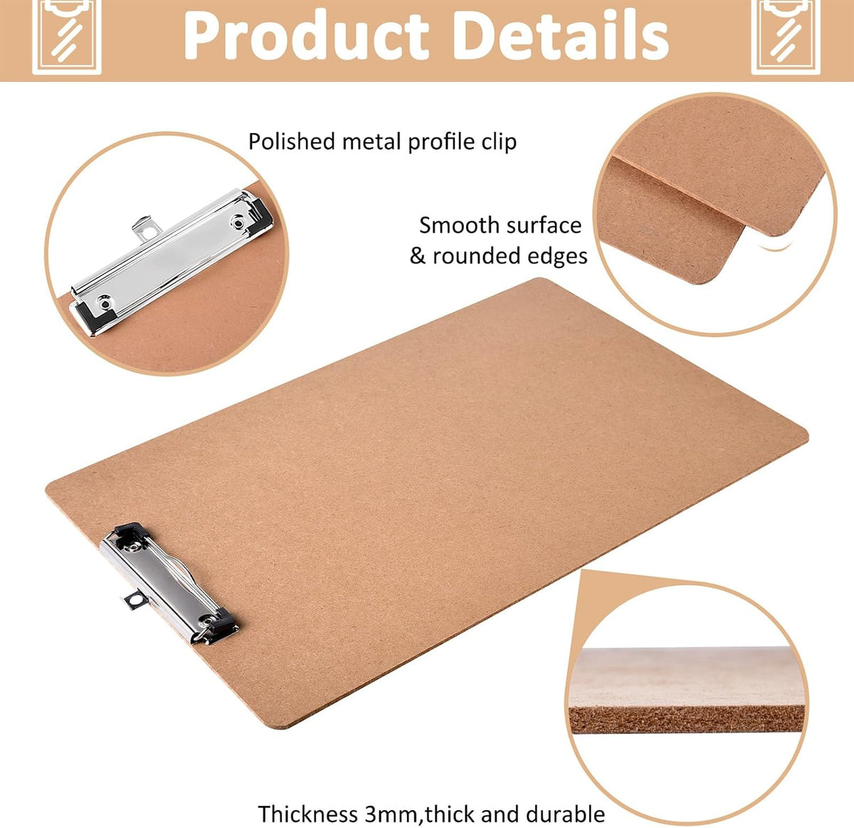 Jspupifip 2 Pack 11x17 Clipboards with Low Profile Clip, Wood Clipboard