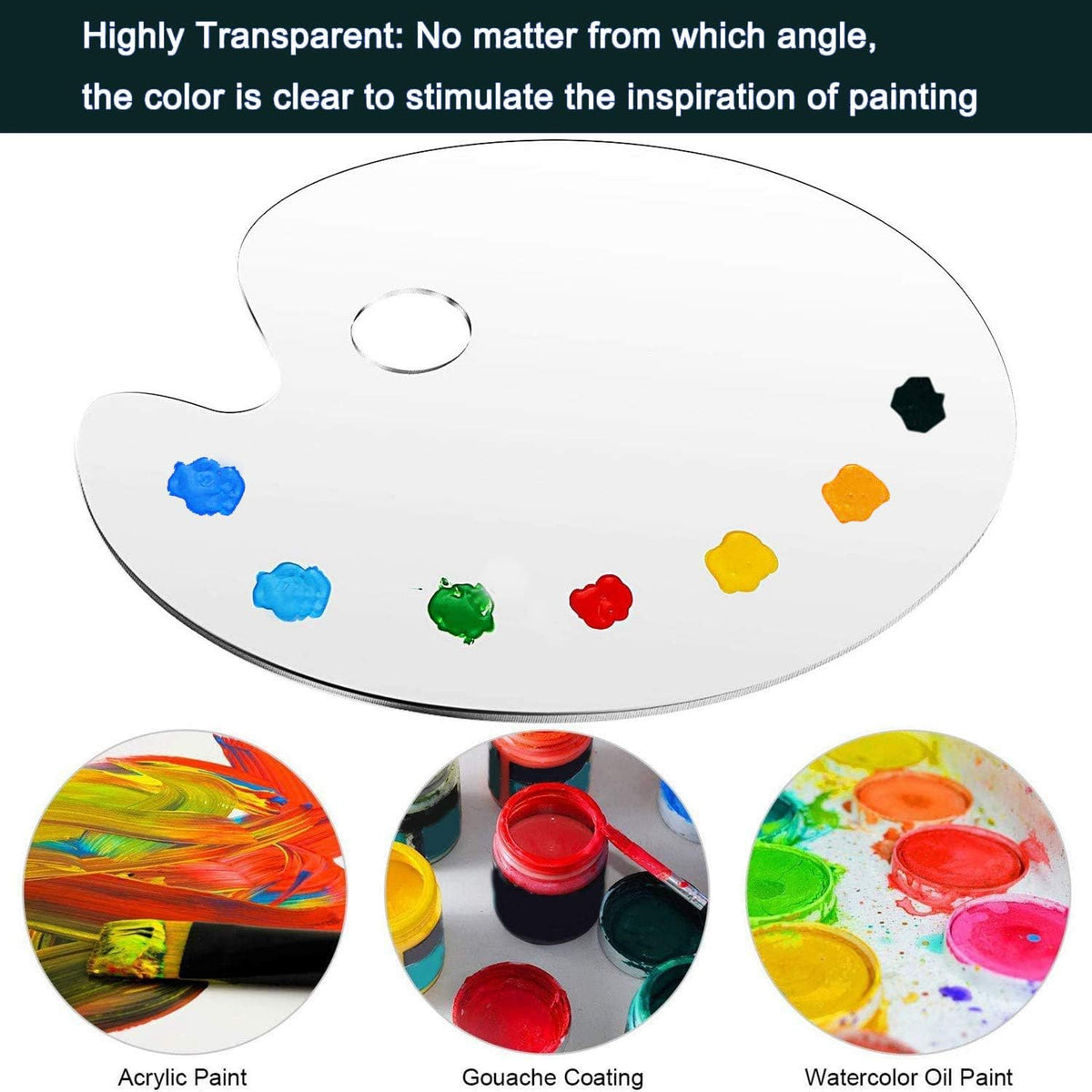 Clear Acrylic Paint Palette 15.7 x 11.8 Inches,Oval Art Palette Watercolor Gouache Paint Mixing Palette Easy Clean Plastic Paint Tray Pallette for DIY Art Craft Painting (40 x 30 cm)
