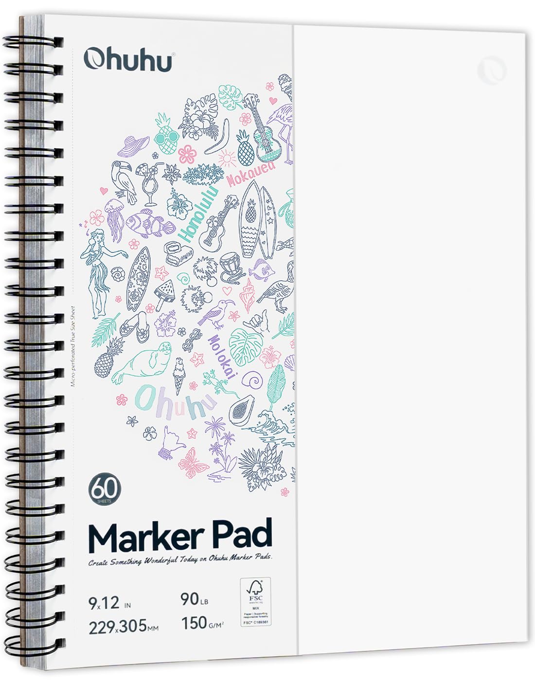 Ohuhu 8.5"x11" Double-Sided Bleedproof Marker Pad Art Sketchbook 60 Sheets