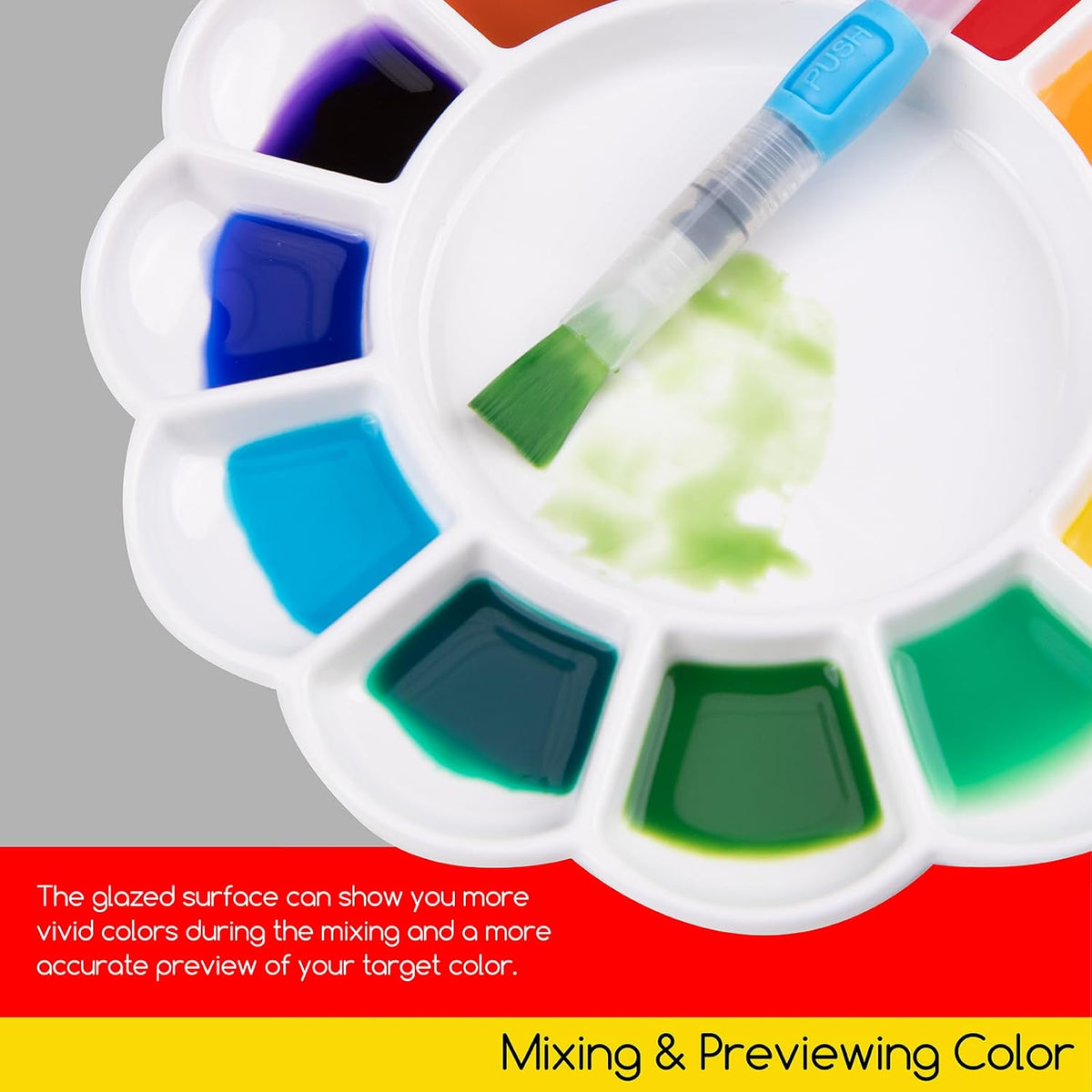 MEEDEN Ceramic Watercolor Paint Palette:12-Well Artist Mixing Tray 7.9x7.9
