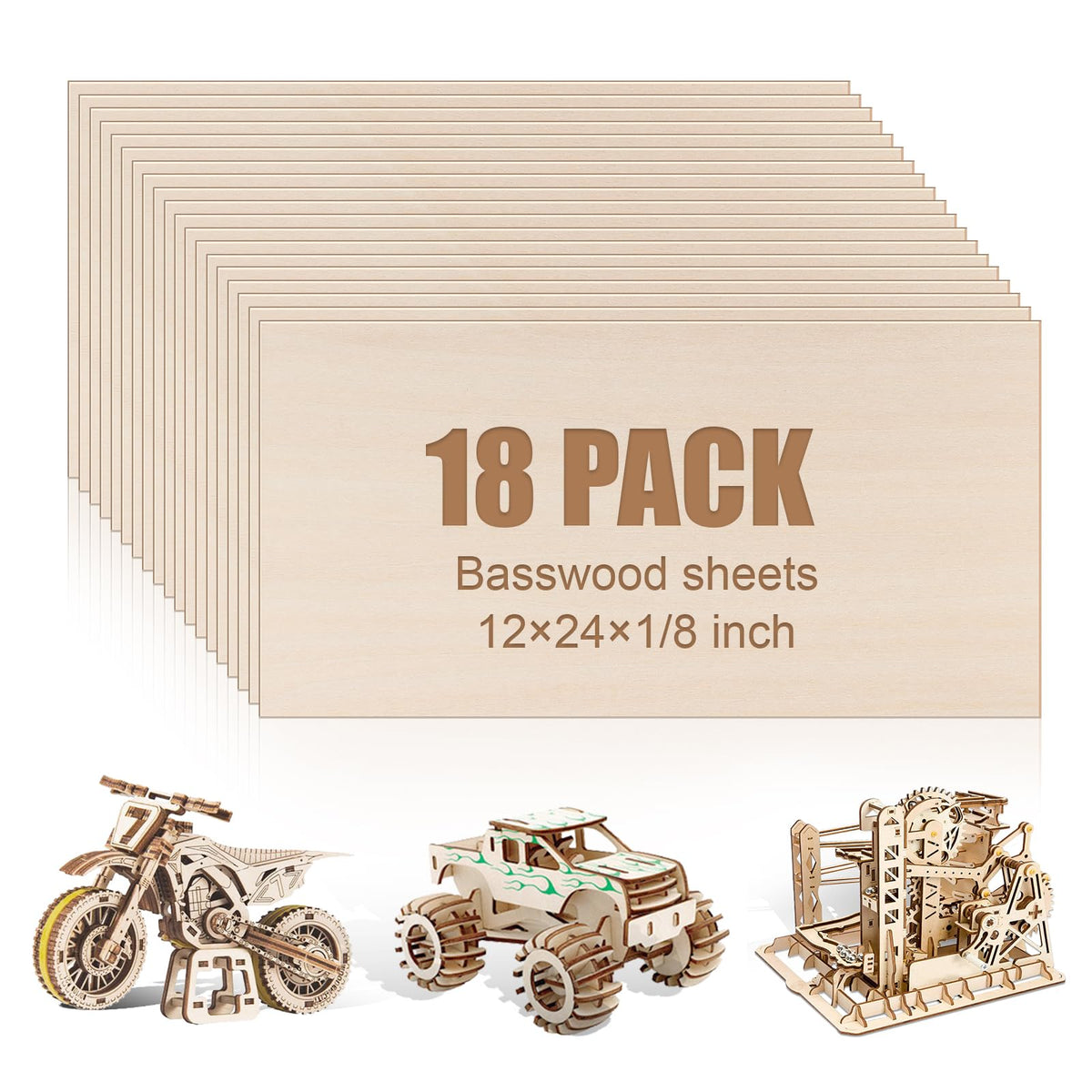 18 Pack Basswood Sheets 12"x12"x1/8" for Crafts, Unfinished Basswood Craft Board Perfect for DIY Ornaments and Models, Drawing, Painting, Engraving, Wood Burning, Laser Cutting