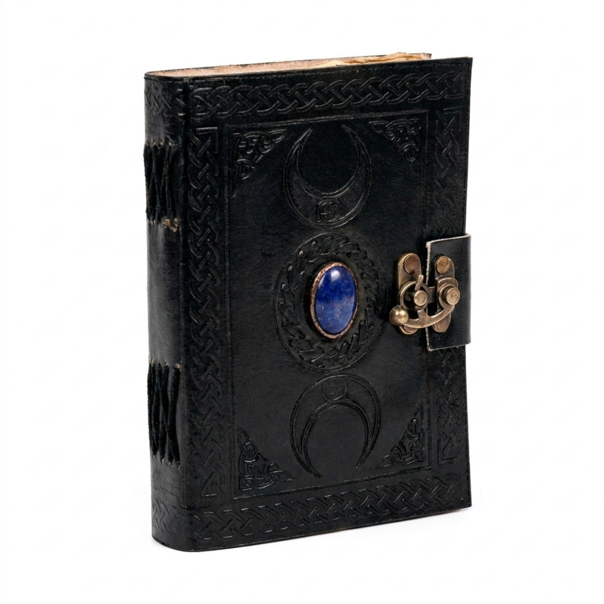 cuero 3 Moon Blue Lapis Embossed Vintage Leather Journal for Men & Women - 128 Pages, Antique Handmade Deckle Edge Vintage Paper, Leather Journal Writing Notebook Dairy Gift (5 inch by 7 inch, Brown)