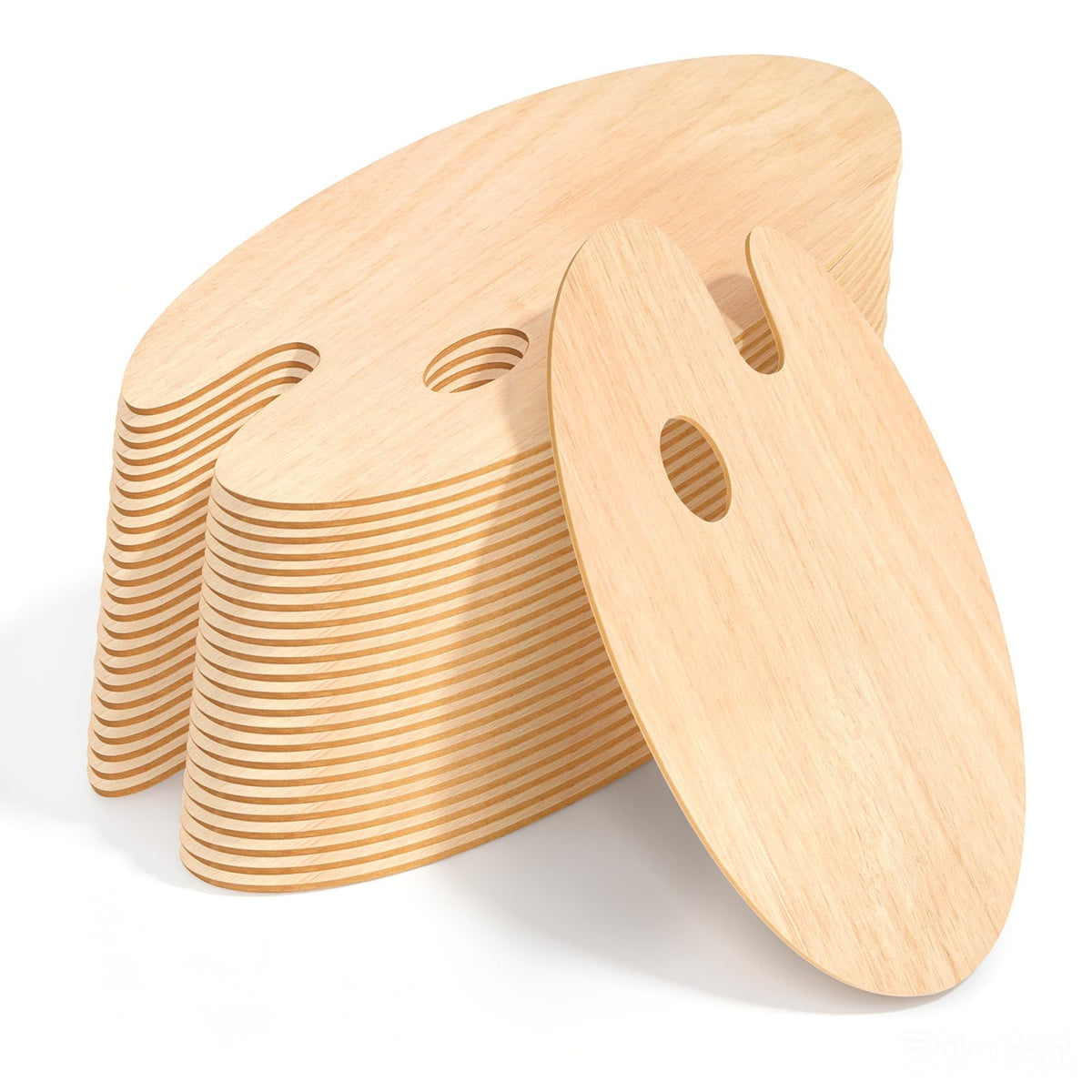 Wooden Painting Palette 36-Pack, Oval with Thumb Hole, 12x8 Inch