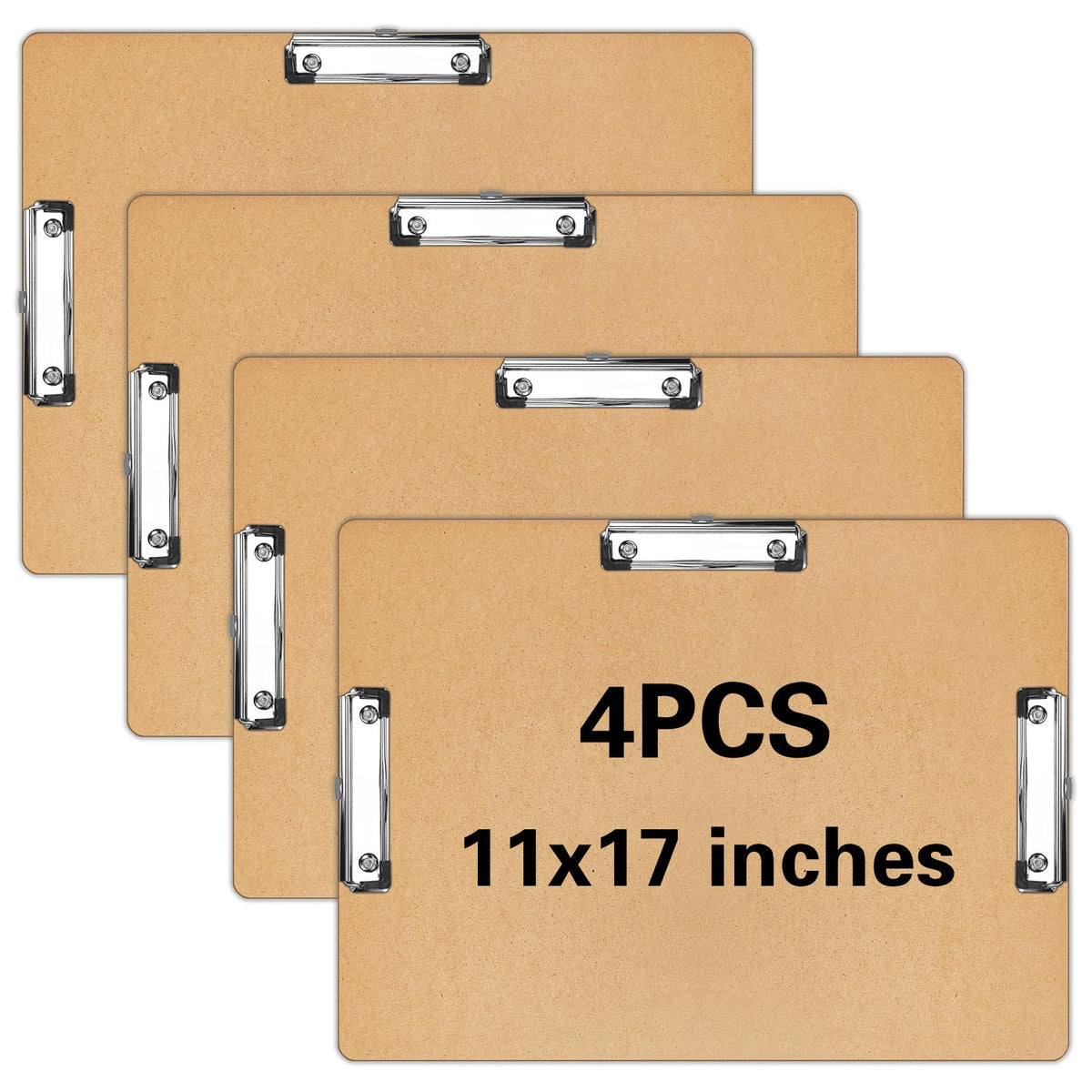 4 PCS Extra Large 11x17 Clipboard Clipboard, Wood Cleats with Low Profile Clips for Drawing, Sketching, and Art Boards, Horizontal Wood Lapping, Landscape Layout (3Mm Thickness)