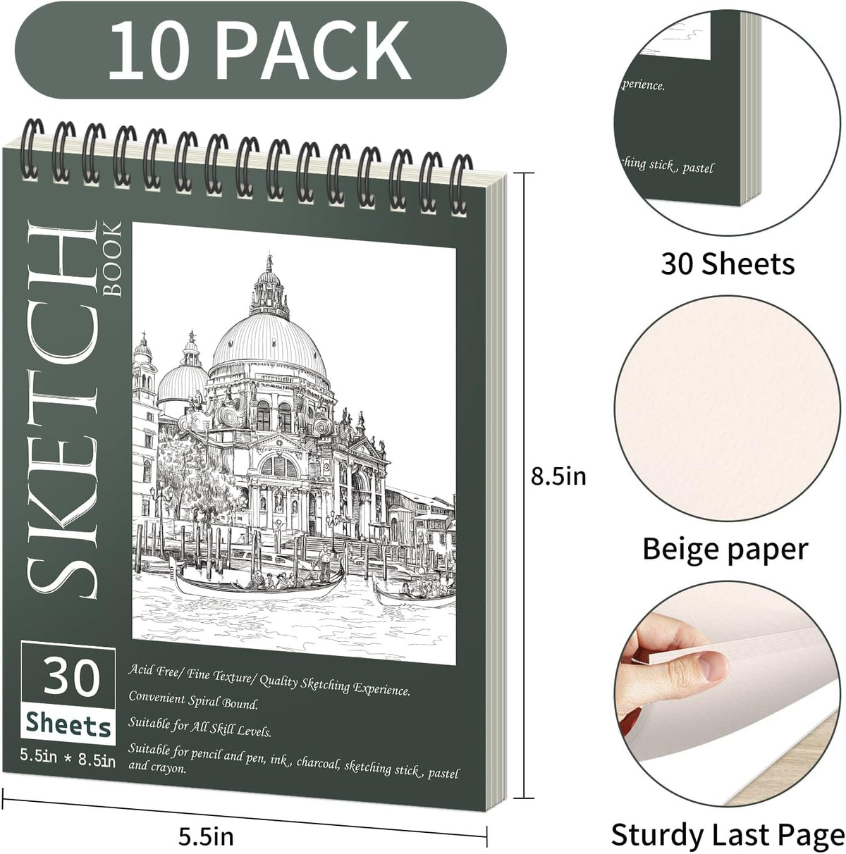 OSIMIG 10 Pack 5.5" x 8.5" Sketch Books, 300 Sheet Drawing Paper, Mini Sketchbook for Kids, Drawing Pad, Top Spiral Bound Sketch Pad for Beginger, Adult Art Supplies