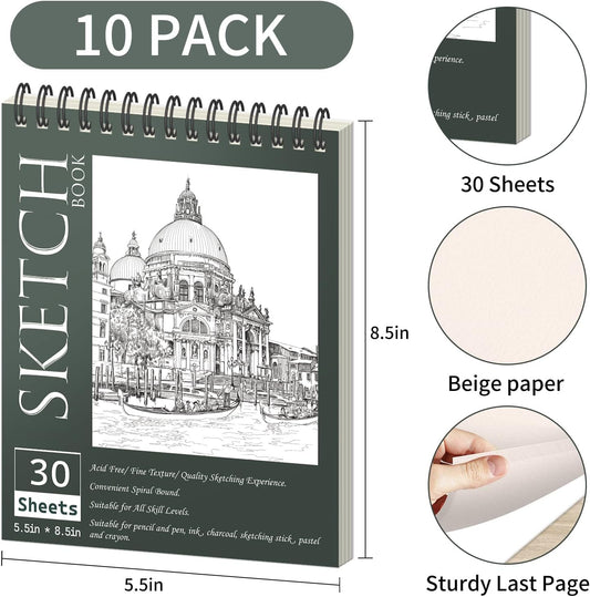 OSIMIG 10 Pack 5.5" x 8.5" Sketch Books, 300 Sheet Drawing Paper, Mini Sketchbook for Kids, Drawing Pad, Top Spiral Bound Sketch Pad for Beginger, Adult Art Supplies