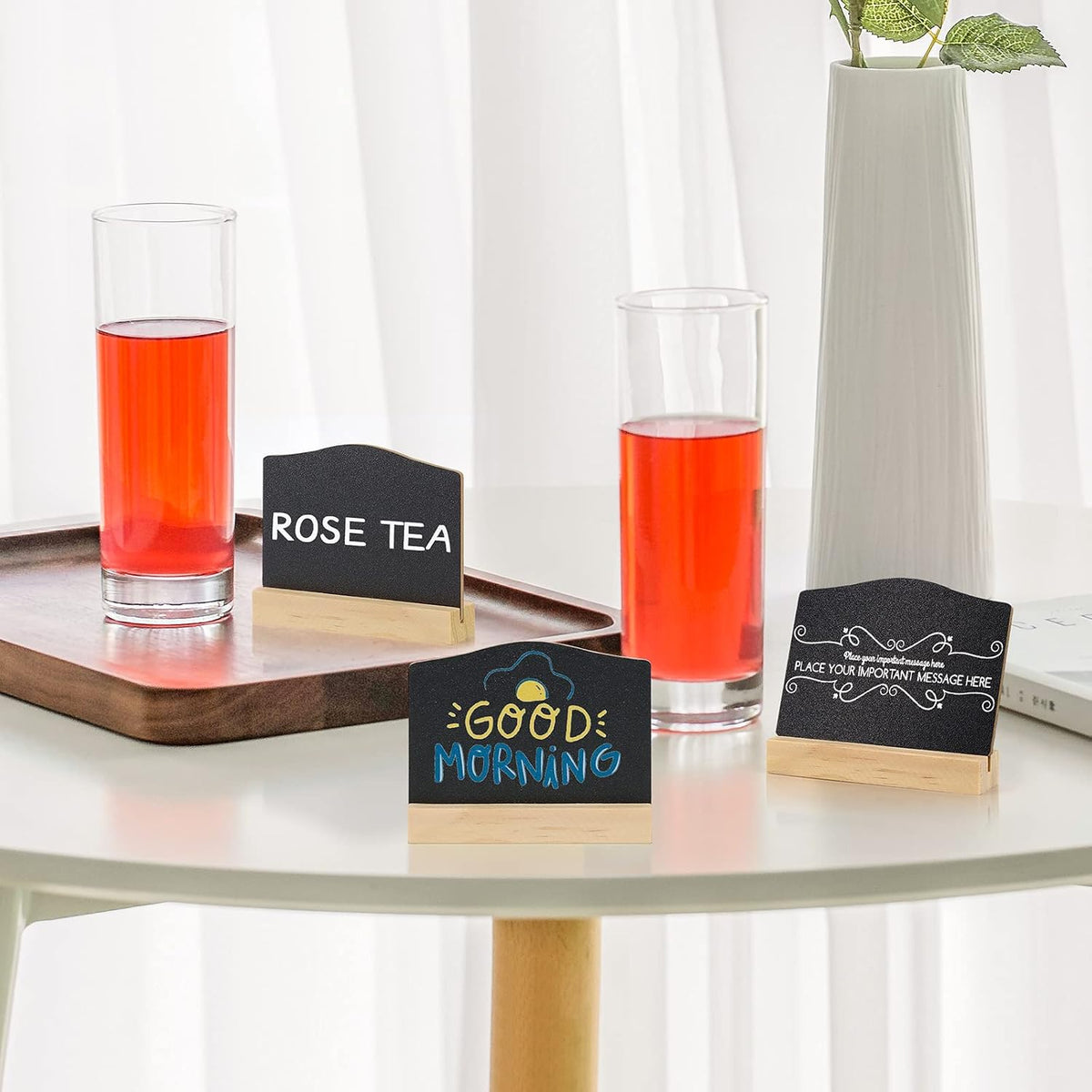 Mini Chalkboard Signs with Stand, 16 Pack Reusable Wooden Tabletop Chalkboard 4 X 3 Inch, Buffet Food Signs for Party Black Mini Tabletop Sign for Restaurant, Wedding and Bar Countertop