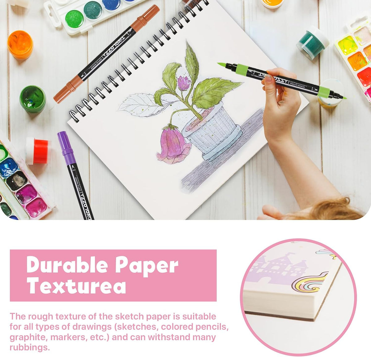 conda 8.5 x 11 Inch Sketchbook, Top Spiral Bound Sketch Pad, 100 Sheets (68 lb/100 GSM), Durable Acid-Free Sketch Paper, Drawing and Sketching Paper for Kids Adult Beginners