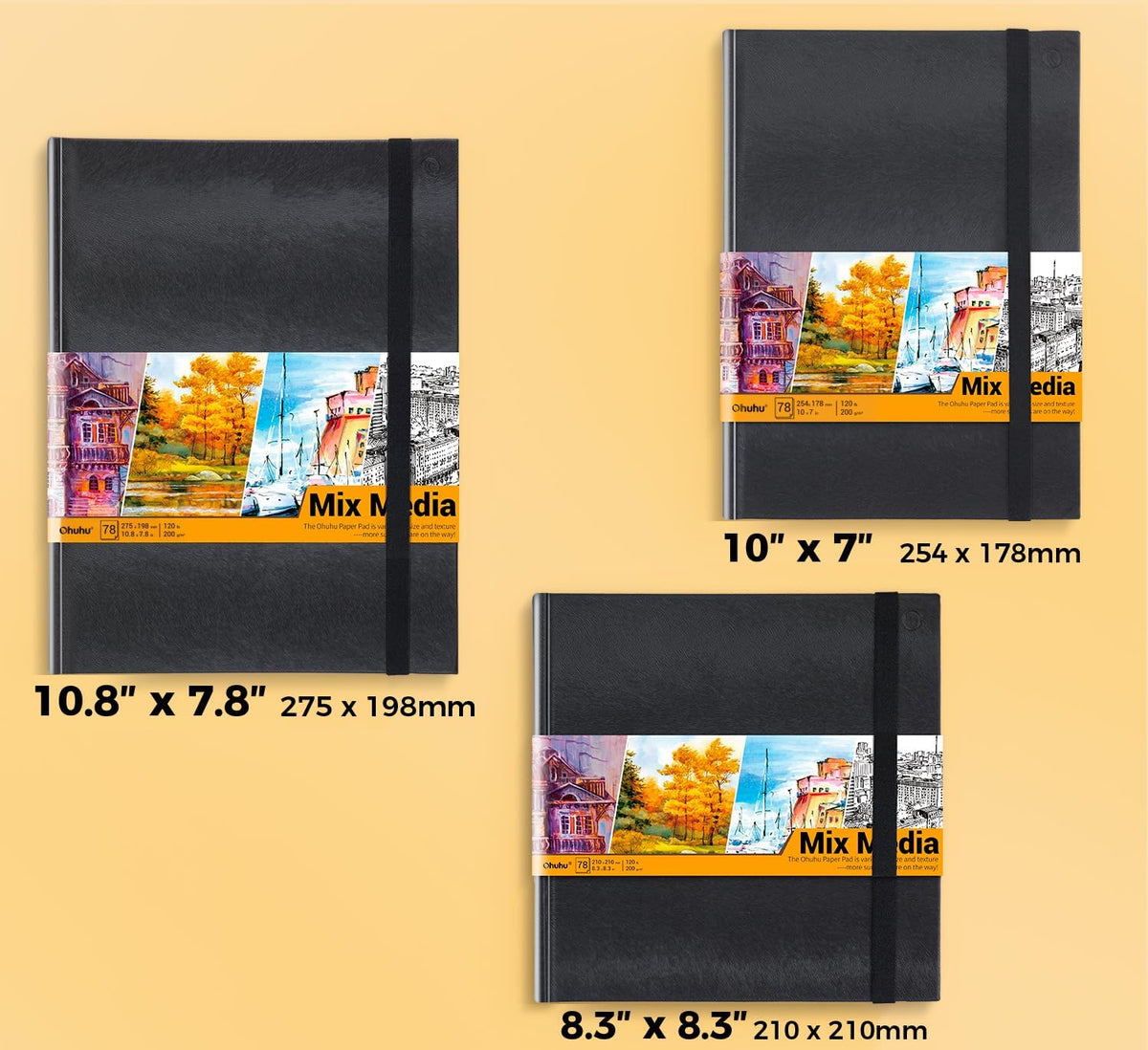 Ohuhu 10.8x7.8 Mix Media Pad Art Sketchbook 78 Sheets for Painting Drawing