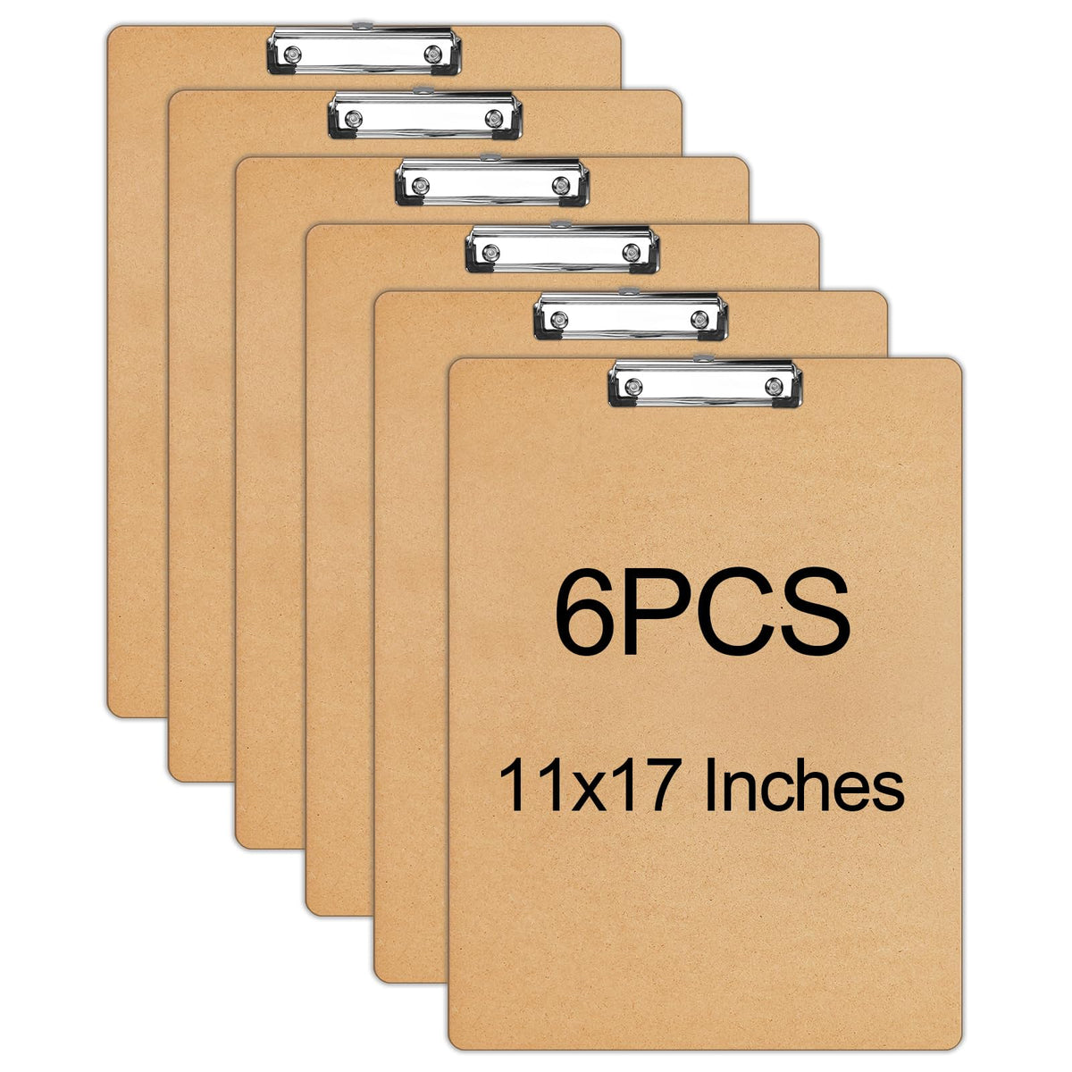 6 PCS Extra Large 11x17 Clipboard, Wood Cleats with Low Profile Clips for Drawing, Sketching, and Art Boards, Horizontal Wood Lapping, Landscape Layout (3Mm Thickness)