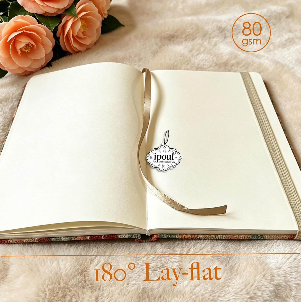 Flower Notebook, Cute Sketchbook, Drawing Journal, Blank Unlined Pages, for Art Drawing, A5, Plain, Hardcover, Gift for Women, Camellia, Orange