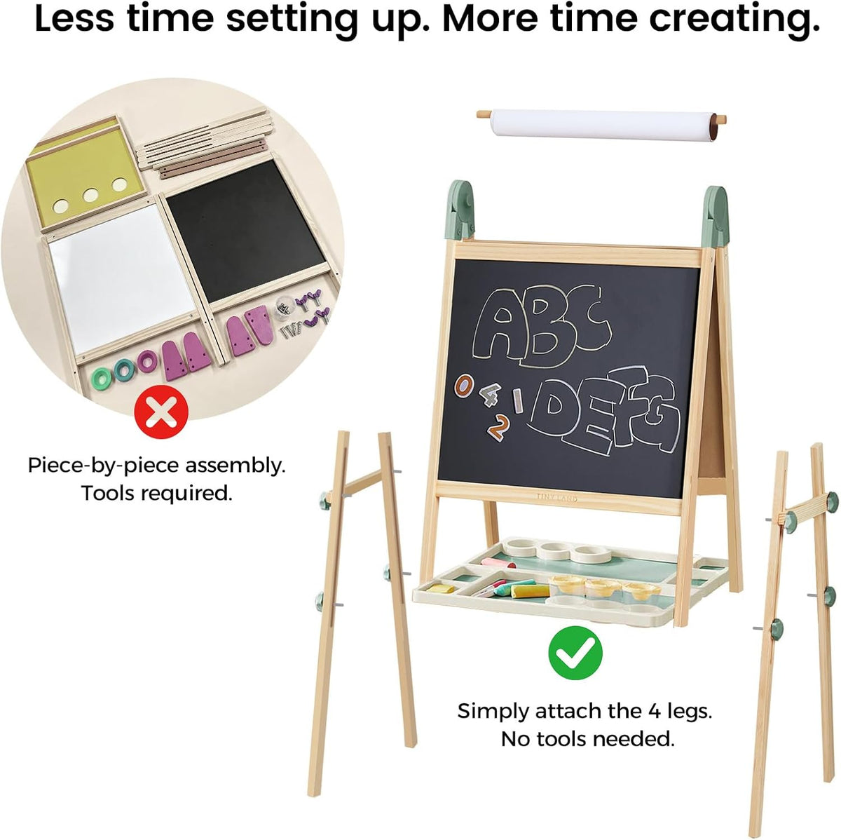 Tiny Land Foldable Wooden Kids Easel with Magnetic Letters & Numbers