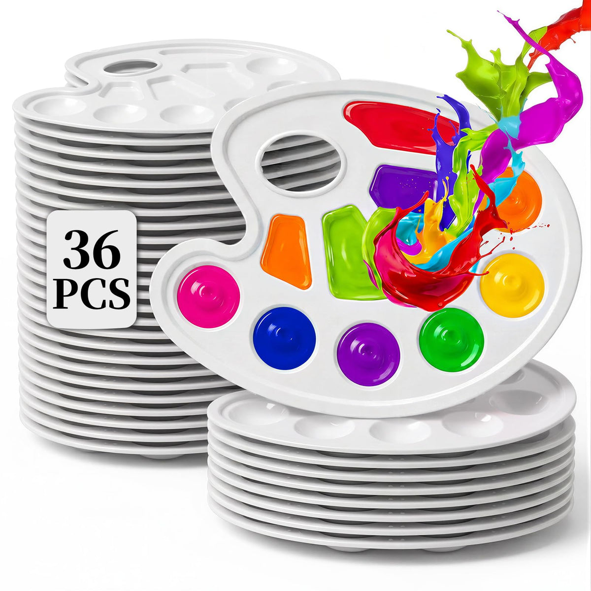 24 Pack Paint Palettes, Round Plastic Paint Palette Trays for Acrylic, Watercolor and Gouache, Reusable Paint Mixing Trays for Kids, Classroom, School and Art Parties