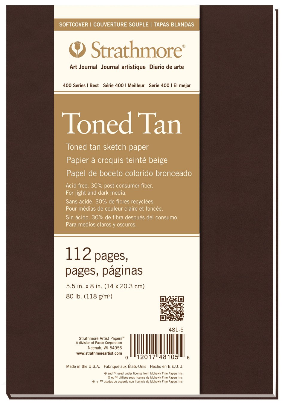 Strathmore 400 Series Hard Bound Sketch Journal, 60 lb. Paper, 8.5 X 11.5 inches, 192 Pages (297-12)